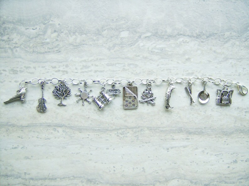Camping themed charm bracelet outdoors/nature charm bracelet Etsy