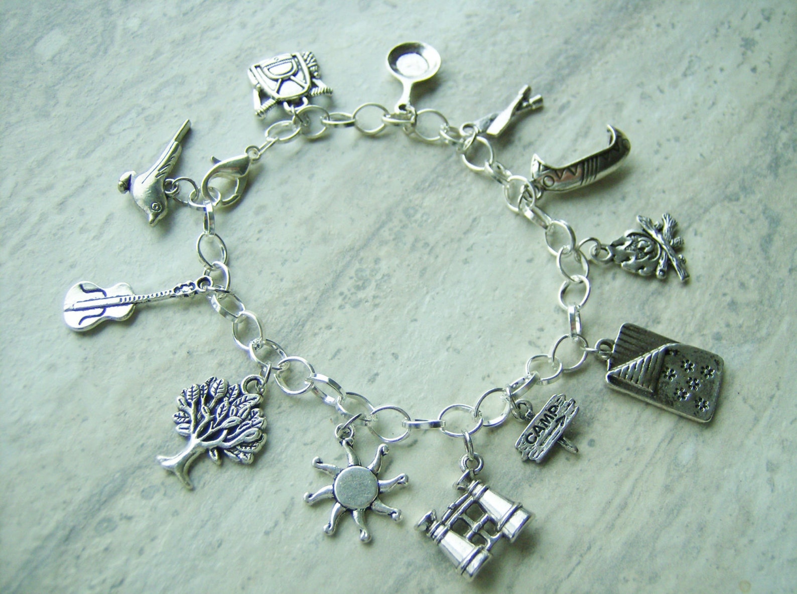 Camping themed charm bracelet outdoors/nature charm bracelet Etsy