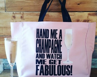 Champagne tote bag - champagne themed gift - polyester tote bag - cocktail tote bag - original design champagne bag - heat transfer tote bag