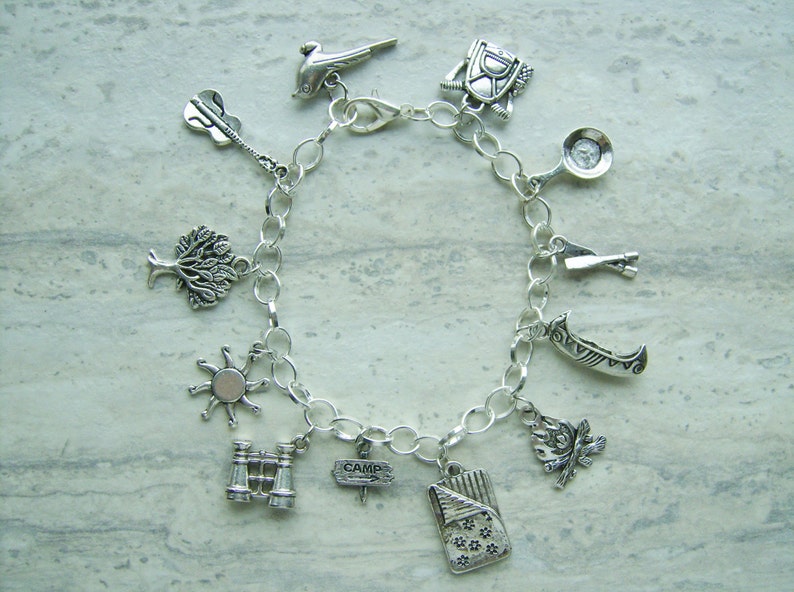 Camping themed charm bracelet outdoors/nature charm bracelet Etsy