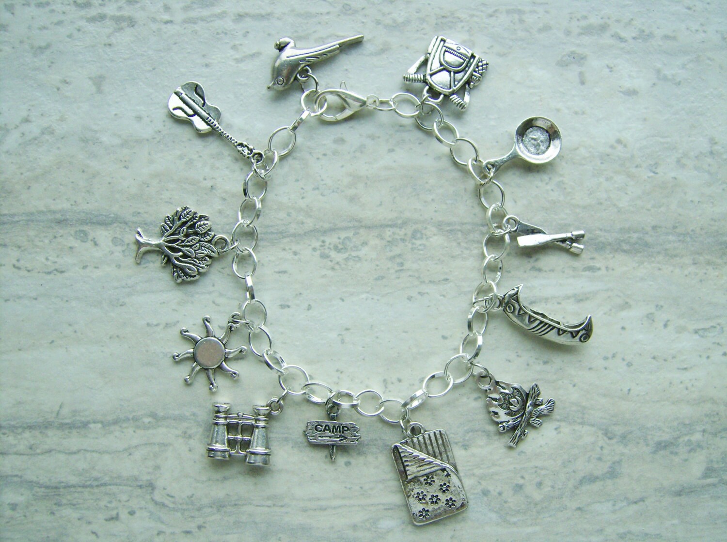 Camping themed charm bracelet outdoors/nature charm bracelet Etsy