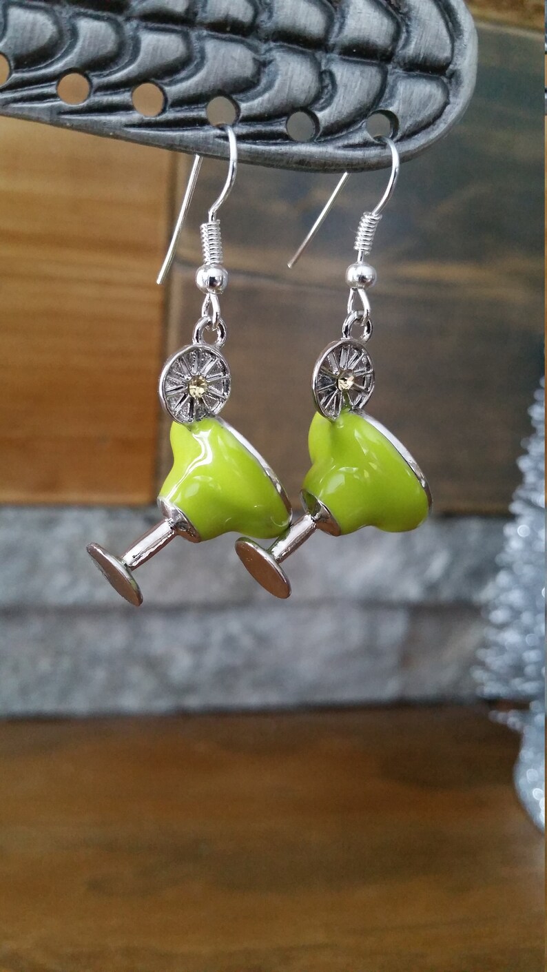 Margarita earrings green margarita charm earrings cocktail Etsy