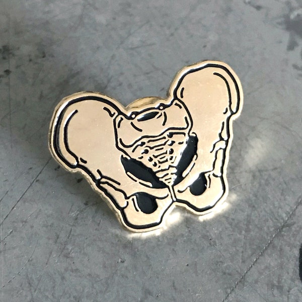 Gold Pelvis Bone Pin | Anatomy, Skeleton, Anatomical | Nurse Student Doctor Medicine Medical Gift | Weird, Oddities | Hard Enamel Lapel Pin