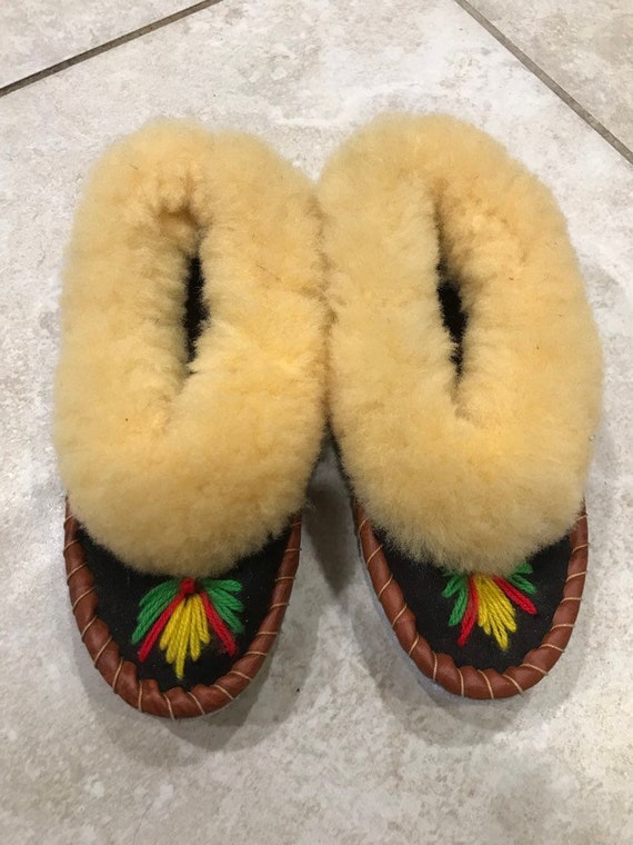 embroidered sheepskin moccasin slippers