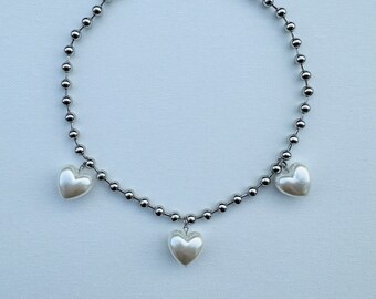 The Youforia Necklace - ball chain pearl heart charm pendant stainless steel