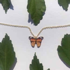 The Monarch Butterfly Necklace- orange and black gold butterfly charm 18k gold plated chain