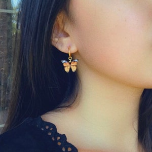 The Swallowtail Butterfly Earrings 24k gold filled or 14k gold plated 12mm hoop earrings yellow and black gold butterfly charm image 4