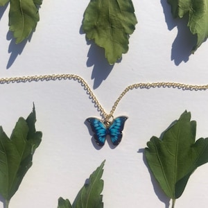 The Morpho Butterfly Necklace- blue and black gold butterfly charm 18k gold plated chain