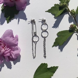 The SAFETY Earrings - asymmetrical safety pin, hoop, ring, and chain earrings