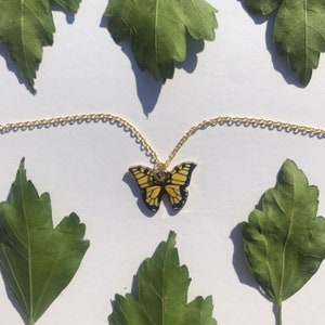 The Swallowtail Butterfly Necklace- yellow and black gold butterfly charm 18k gold plated chain
