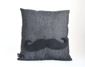 Mustache Pillow - Little Man Mustache Party - Mustache Bash - Groomsman Gift - Grey Pillow - Kitsch Decor - Mustache Decor - Novelty Pillow