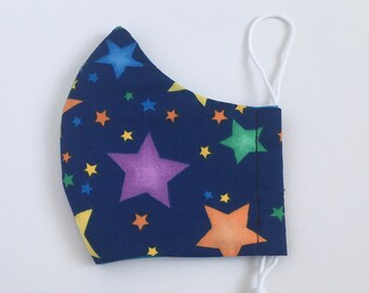 3 Layers Watercolor Stars FABRIC FACE MASK with Nose Wire - Kids Face Mask - Boys Face Mask - Handmande Face Mask - Child Face Mask