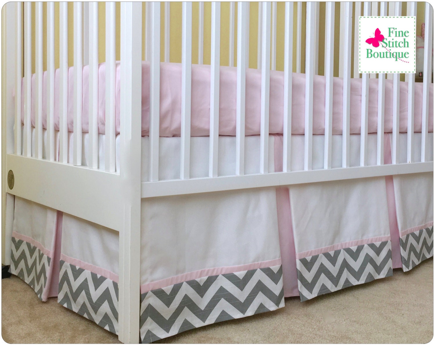 Gray And Pink Chevron Pleated Crib Skirt Chevron Dust Ruffle Etsy