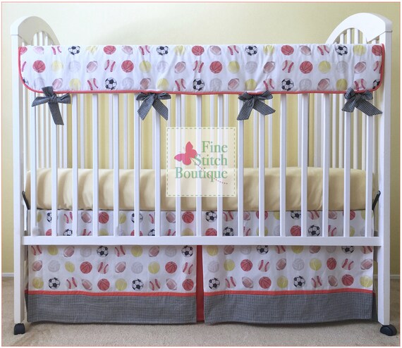 Watercolor Sports Theme Bumperless Crib Bedding Set Includes Etsy