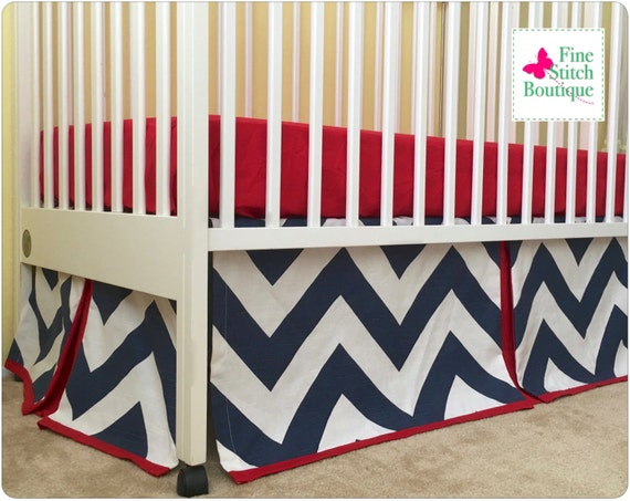 17 Navy And White Zippy Chevron Stripes Crib Skirt Etsy