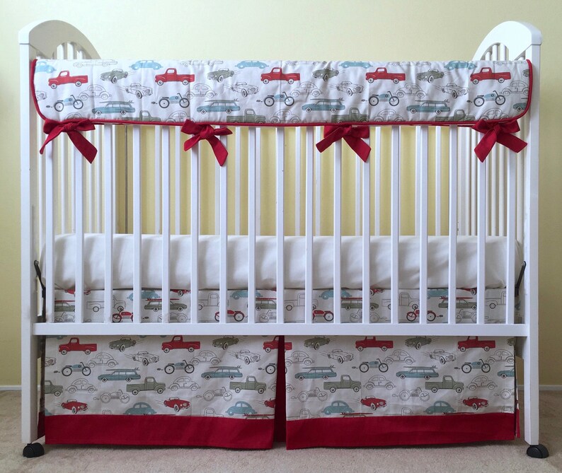 Formica Retro Rides Bumperless Crib Bedding Set Cars Baby Includes Rail Cover And Skirt Made To Order