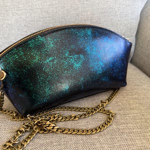 Portland Leather Goods PLG Total Eclipse Makeup Bag Pouch With Colorshifting Paint & Crossbody Purse Chain Modification