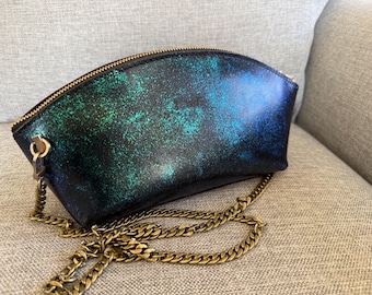 Portland Leather Goods PLG Total Eclipse Makeup Bag Pouch With Colorshifting Paint & Crossbody Purse Chain Modification
