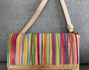 Portland Leather Goods PLG Medium Metro Crossbody Purse - Rainbow & Gold Glitter Custom Painted Leather Bag
