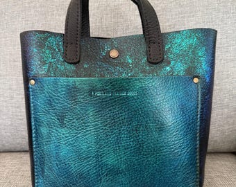 Portland Leather Goods PLG Mini Snap Crossbody Purse - Blue/Green Color Shifting Custom Painted Leather Bag