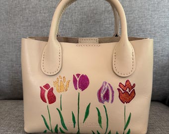 Portland Leather Goods PLG Small Bone Raindrop Crossbody Purse - Floral Custom Painted Leather Bag