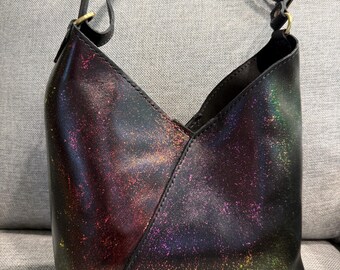 Portland Leather Goods PLG Black Small Naomi Purse- Red/Orange/Pink/Gold/Green Color Shifting Custom Painted Leather Bag