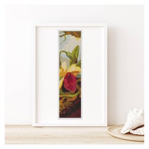 FULL KIT Orchids and Hummingbird Bookmark Cross Stitch Kit, Embroidery Kit Beginner, Martin Johnson Heade