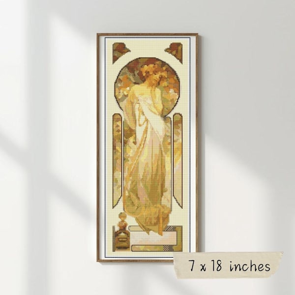 Lady Sylvanis Essence Kreuzstichmuster, Alphonse Mucha, Jugendstil Stickerei