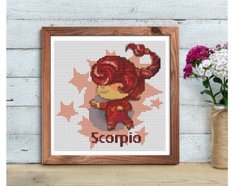 FULL KIT Scorpio Cross Stitch Kit, Horoscope Embroidery Kit, Zodiac Series