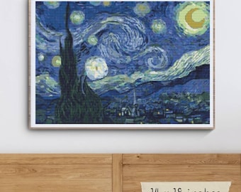 ローヌ川の星月夜 クロスステッチキット、ゴッホの絵画、DMC刺繍糸