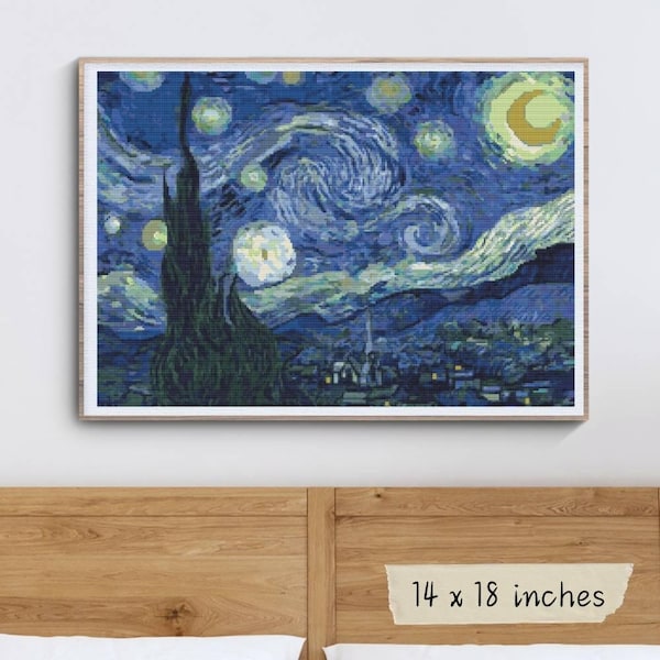 The Starry Night Cross Stitch Kit Vincent van Gogh Landscape Embroidery
