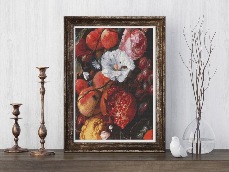 Jan Davidsz de Heem 15 x 18 inches Fruit Cross Stitch Festoon of Fruit and Flowers Cross Stitch Kit