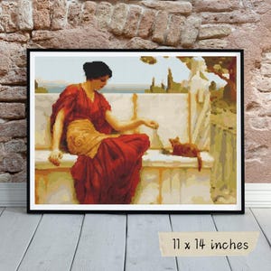 The Tease Cross Stitch Kit, John William Godward, Pre-Raphaelite Embroidery