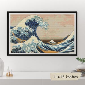 Zestaw do haftu krzyżykowego Wielka fala w Kanagawie, Katsushika Hokusai, japoński haft Ukiyo-e