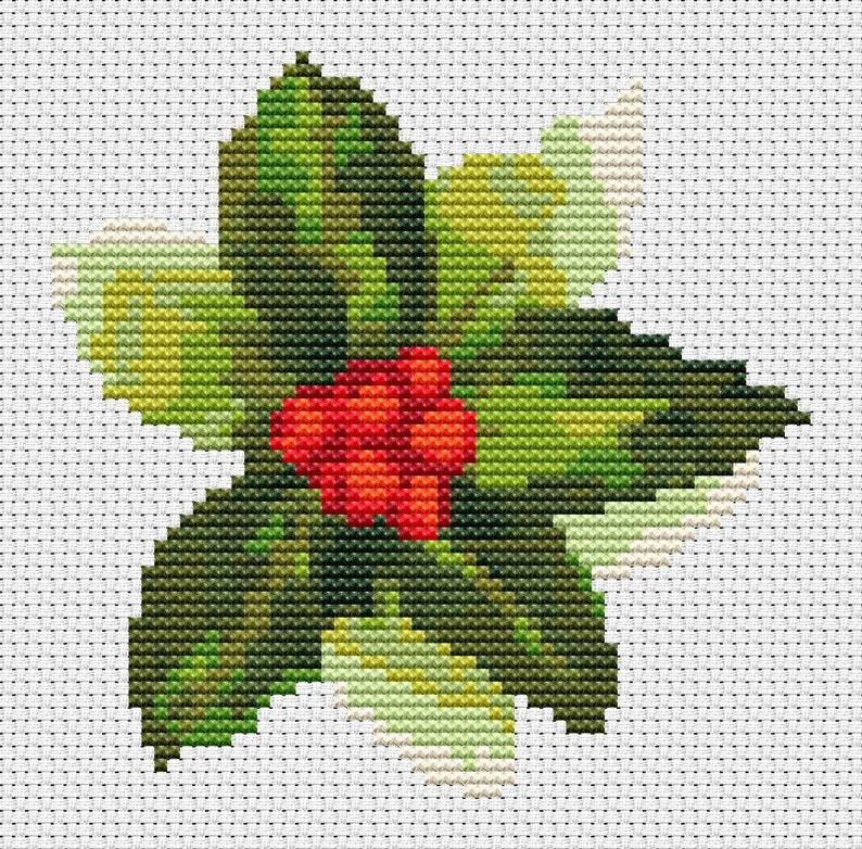 Christmas Holly Cross Stitch Pattern Holiday Cross Stitch | Etsy