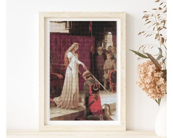 PATTERN PDF The Accolade Cross Stitch Pattern, Medieval Embroidery Chart PDF, Edmund Blair Leighton