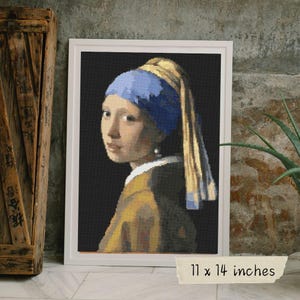 Kit punto croce &quot;La ragazza con l&#39;orecchino di perla&quot;, Johannes Vermeer, ricamo classico