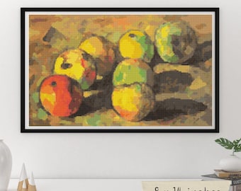 Still Life with Seven Apples Cross Stitch Pattern, Paul Cézanne, Fruit Art Embroidery