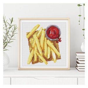 FULL KIT French Fries and Sauce Cross Stitch Kit, Food Embroidery Kit, Fast Food Series