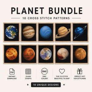 Planetary Cross Stitch PDF Bundle, Solar System Patterns, Planet Cross Stitch, Astronomy Gift, Space Embroidery, Instant Download