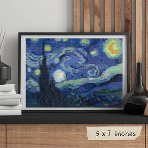 The Starry Night Mini Cross Stitch Kit, Vincent van Gogh, Landscape,  Art Embroidery