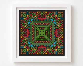 Reflection Mandala Cross Stitch Kit Abstract Embroidery