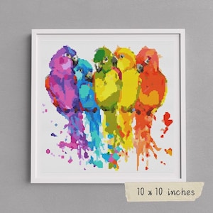 Friendship Cross Stitch Pattern PDF, Colorful Birds Embroidery