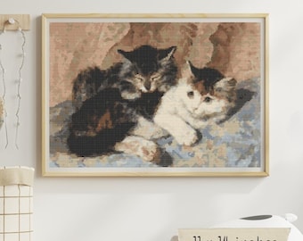 Kit per ricamo a punto croce contato di un gatto: dipinto di Henriette Ronner Knip