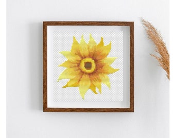 Beginner DIY Cross Stitch Pattern, Sunflower Welcome, Floral Embroidery Chart PDF, Flower Series