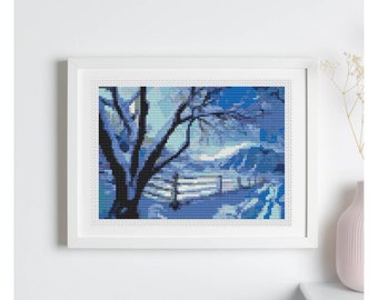 FULL KIT Wintry Day Cross Stitch Kit, Winter Embroidery Kit