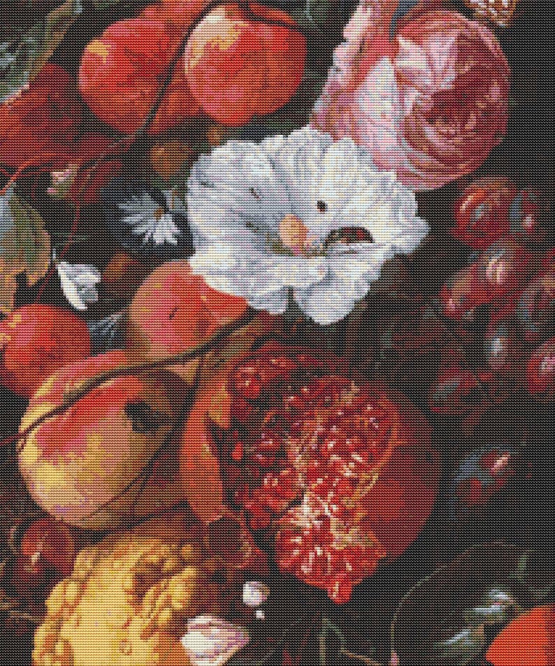 Jan Davidsz de Heem 15 x 18 inches Fruit Cross Stitch Festoon of Fruit and Flowers Cross Stitch Kit
