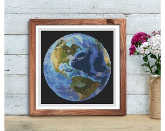 PATTERN PDF  Earth Cross Stitch Pattern, Space Embroidery Chart PDF