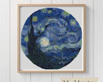 星月夜のクロスステッチパターン：ゴッホの名画（PDFダウンロード