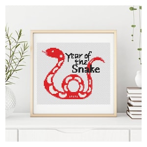 Beginner DIY Year of the Snake Cross Stitch Pattern, Horoscope Embroidery Chart PDF, Chinese Zodiac Series